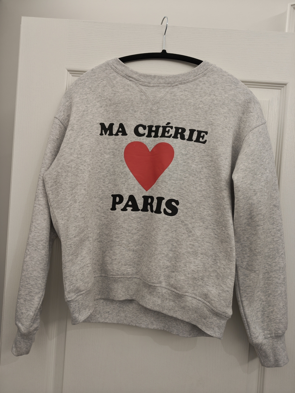 H&M Gray Sweatshirt with Red Heart 'Ma Chérie Paris'